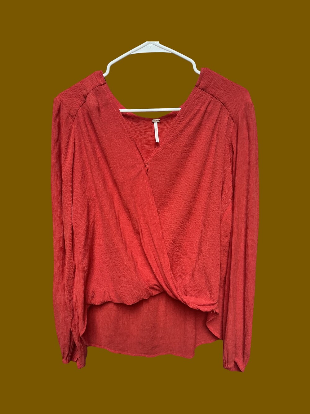 Free People Medium Red Long Sleeve Wrap Top Women's Blouse